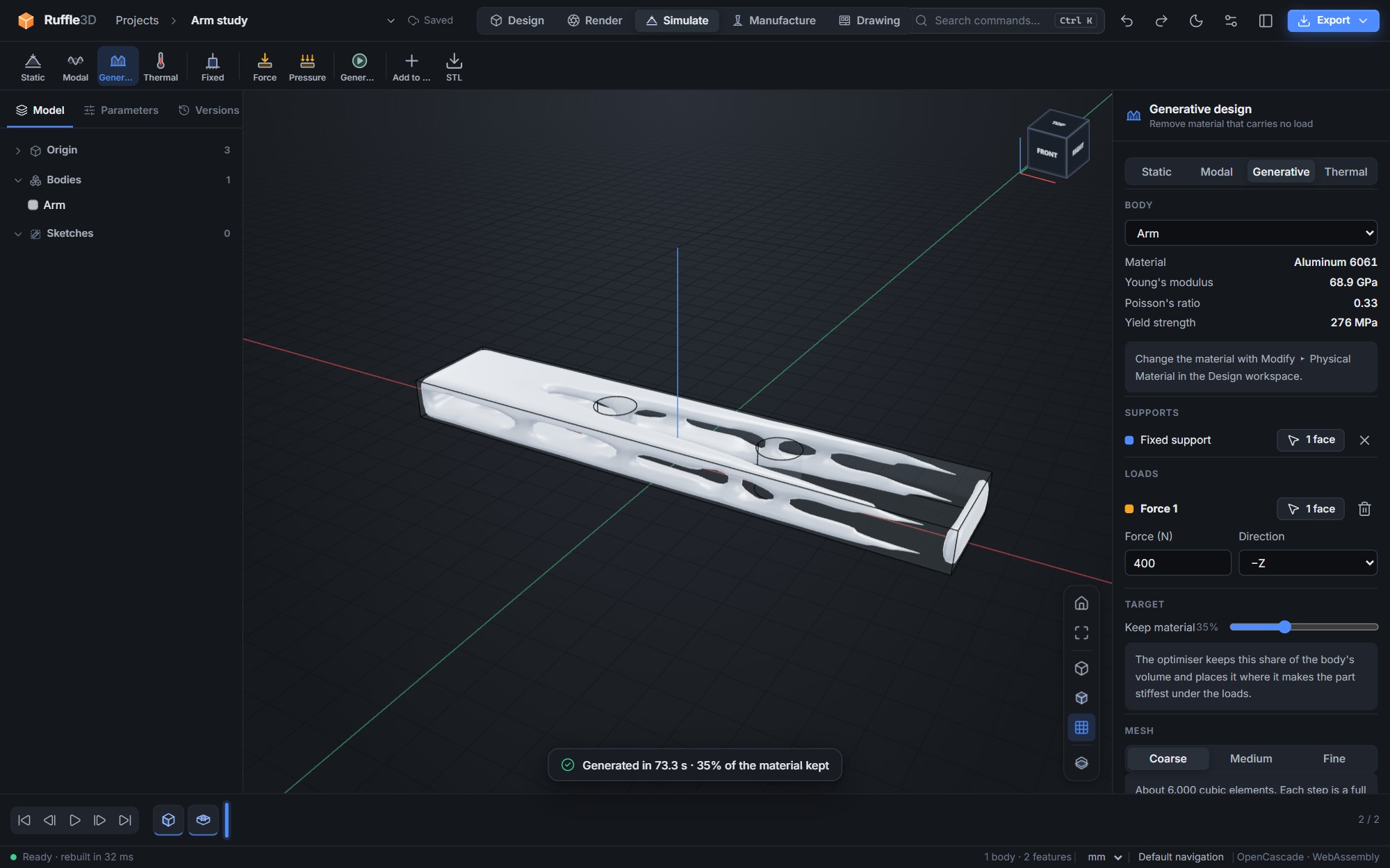 Generative design result in the Simulate workspace